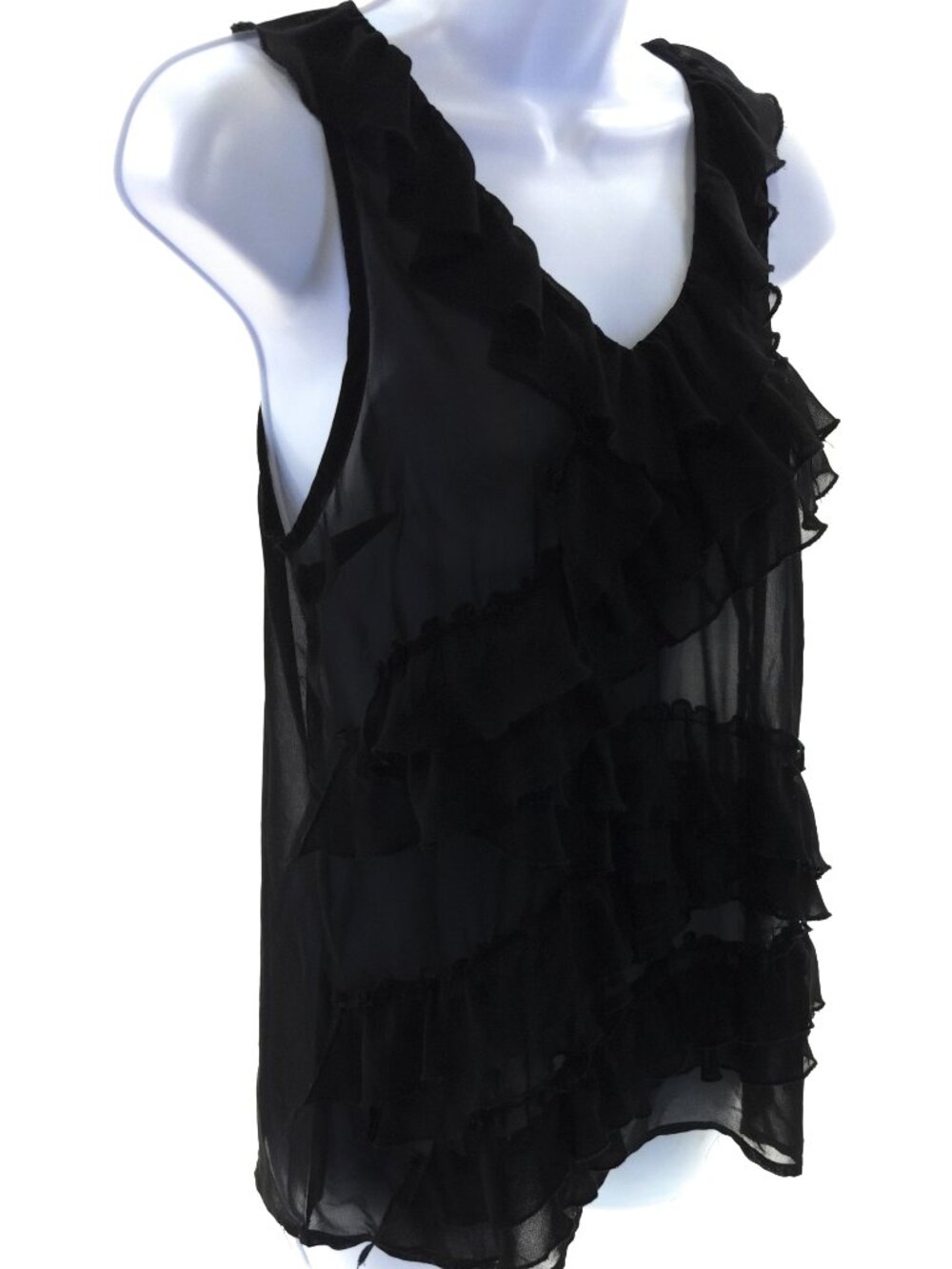 Romeo & Juliet Couture Black Sheer Ruffle Sleeveless Blouse Top Size M